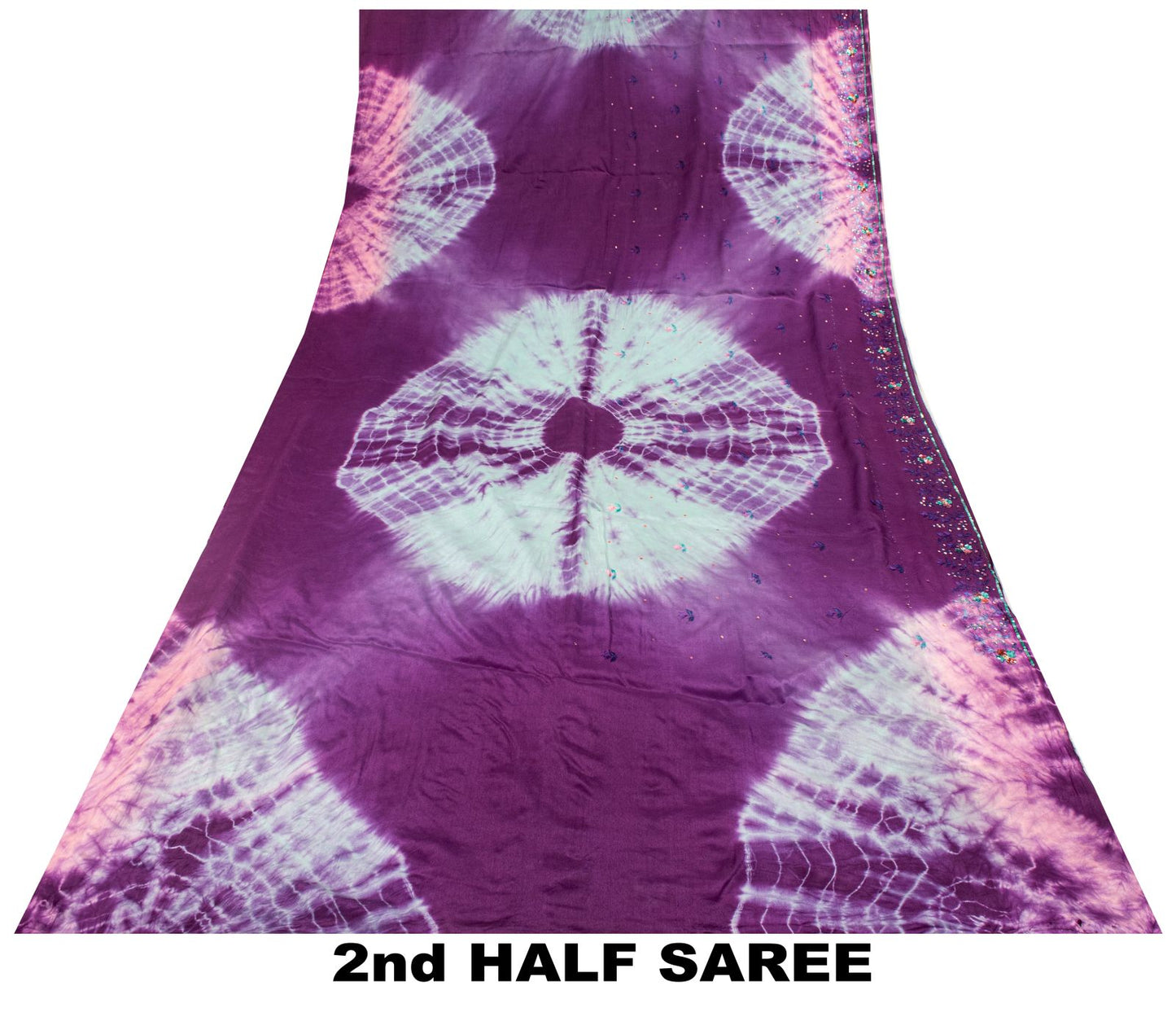 Sanskriti Vintage Saree Pure Crepe Purple Tie-Dye Hand Embroidered Sari Fabric