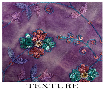 Sanskriti Vintage Saree Pure Crepe Purple Tie-Dye Hand Embroidered Sari Fabric