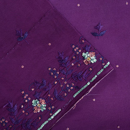 Sanskriti Vintage Saree Pure Crepe Purple Tie-Dye Hand Embroidered Sari Fabric