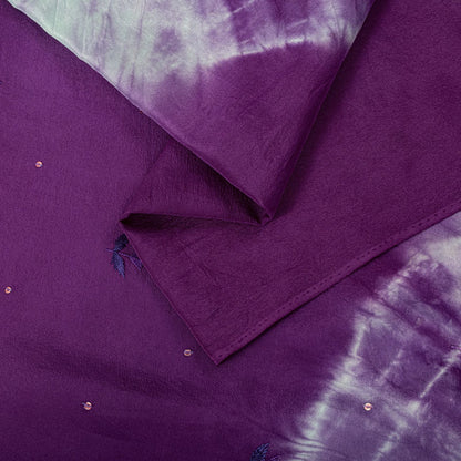 Sanskriti Vintage Saree Pure Crepe Purple Tie-Dye Hand Embroidered Sari Fabric