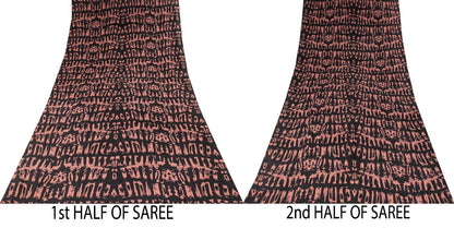 Sanskriti Vintage Saree Black Pure Crepe Abstract Printed Sari 5+Yd Craft Fabric