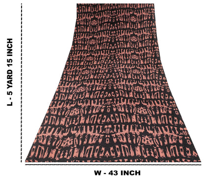 Sanskriti Vintage Saree Black Pure Crepe Abstract Printed Sari 5+Yd Craft Fabric