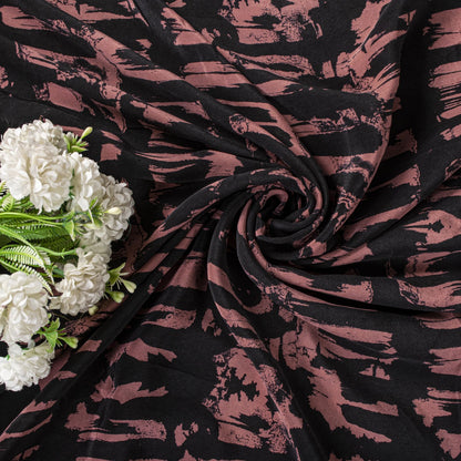 Sanskriti Vintage Saree Black Pure Crepe Abstract Printed Sari 5+Yd Craft Fabric