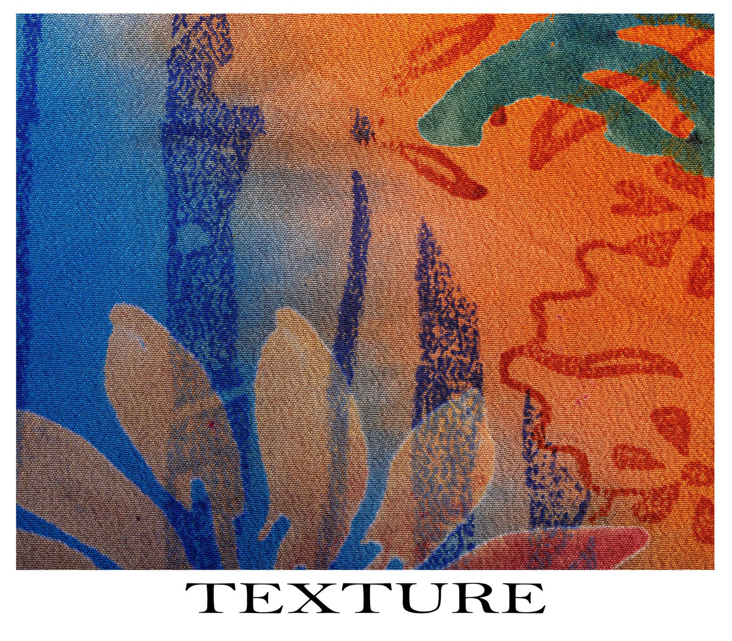 Sanskriti Vintage Saree Orange-Blue Pure Crepe Floral Printed Sari 5.5+Yd Fabric