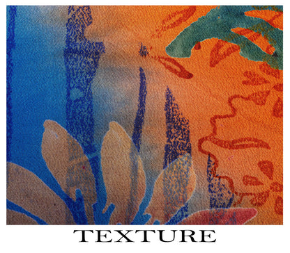 Sanskriti Vintage Saree Orange-Blue Pure Crepe Floral Printed Sari 5.5+Yd Fabric