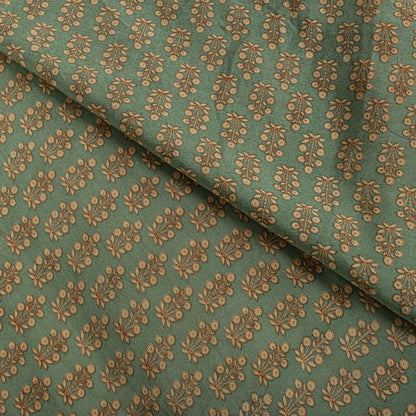 Sanskriti Vintage Green Saree Pure Crepe Floral Printed Sari 5.5+Yd Craft Fabric