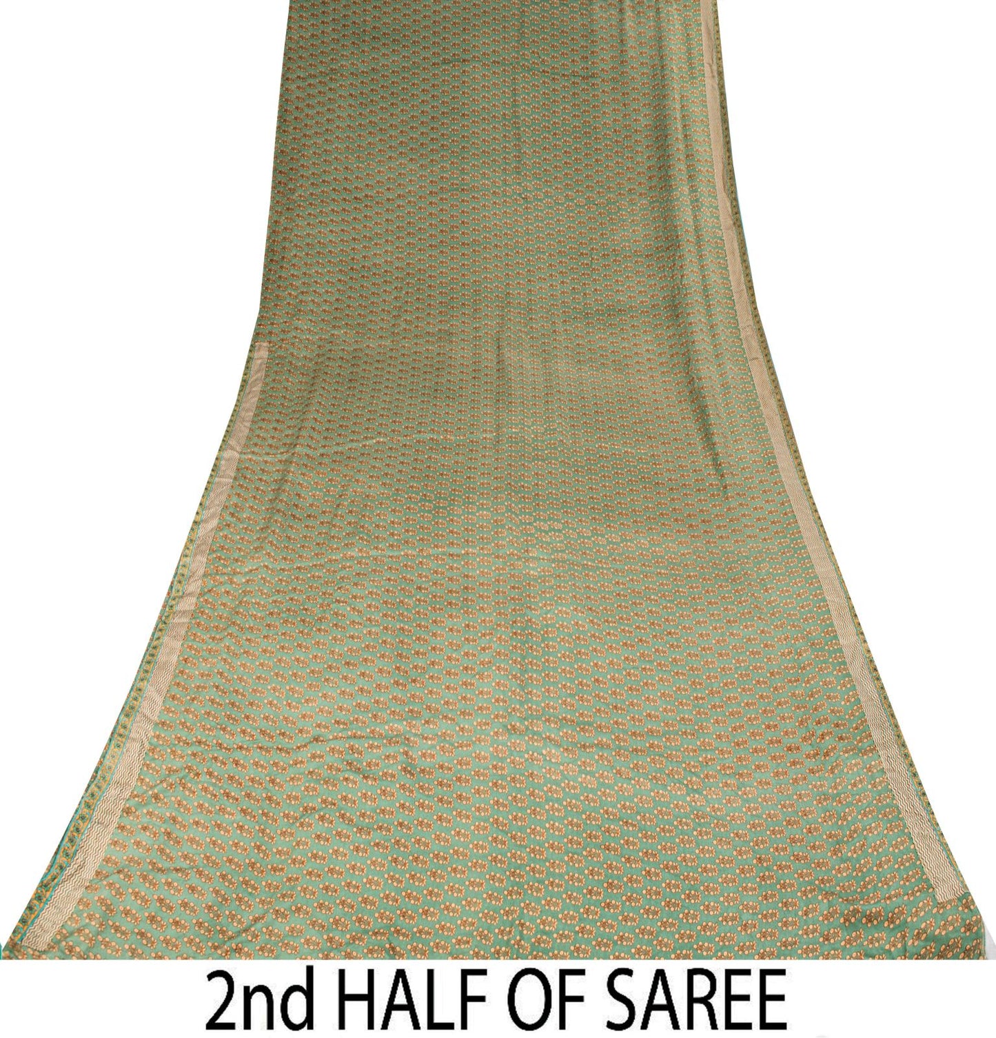 Sanskriti Vintage Green Saree Pure Crepe Floral Printed Sari 5.5+Yd Craft Fabric