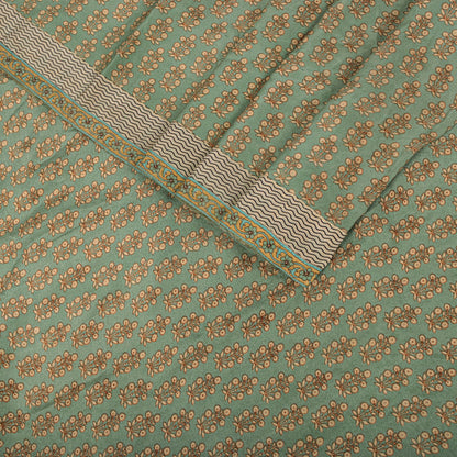 Sanskriti Vintage Green Saree Pure Crepe Floral Printed Sari 5.5+Yd Craft Fabric