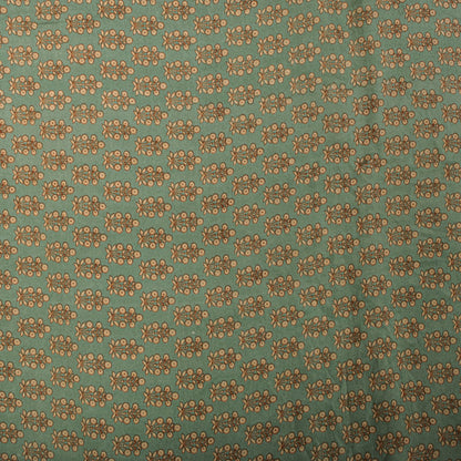 Sanskriti Vintage Green Saree Pure Crepe Floral Printed Sari 5.5+Yd Craft Fabric