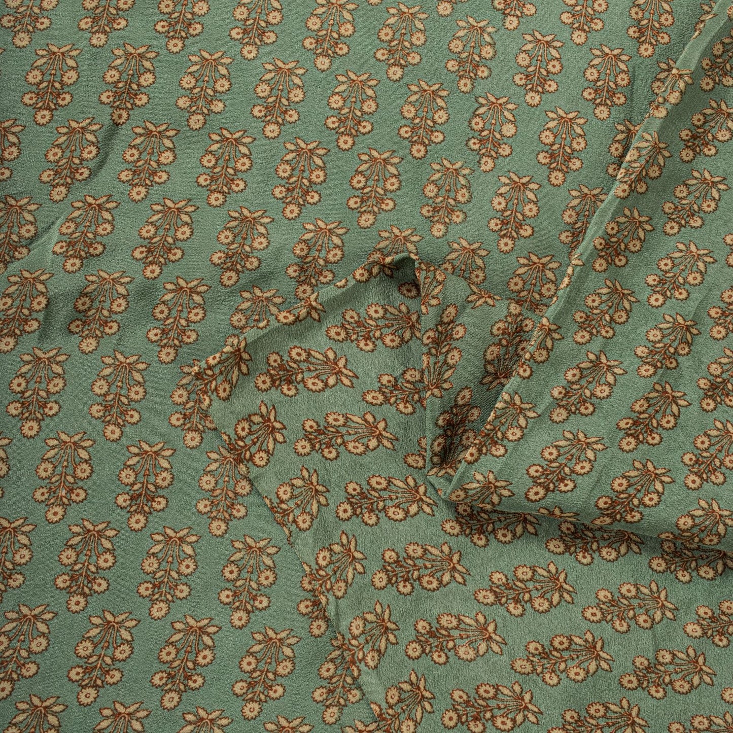 Sanskriti Vintage Green Saree Pure Crepe Floral Printed Sari 5.5+Yd Craft Fabric
