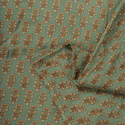 Sanskriti Vintage Green Saree Pure Crepe Floral Printed Sari 5.5+Yd Craft Fabric