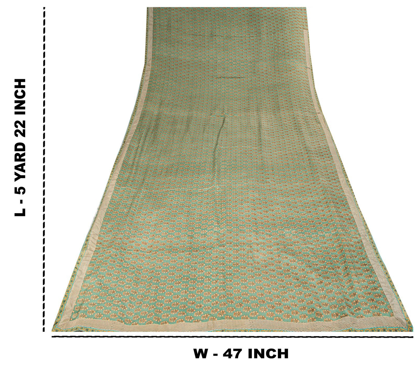 Sanskriti Vintage Green Saree Pure Crepe Floral Printed Sari 5.5+Yd Craft Fabric