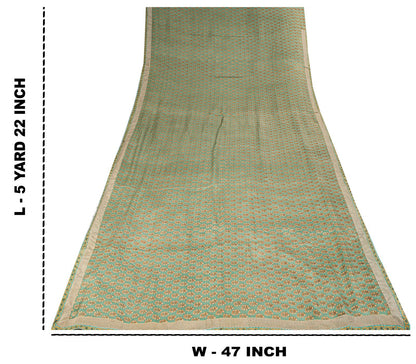 Sanskriti Vintage Green Saree Pure Crepe Floral Printed Sari 5.5+Yd Craft Fabric