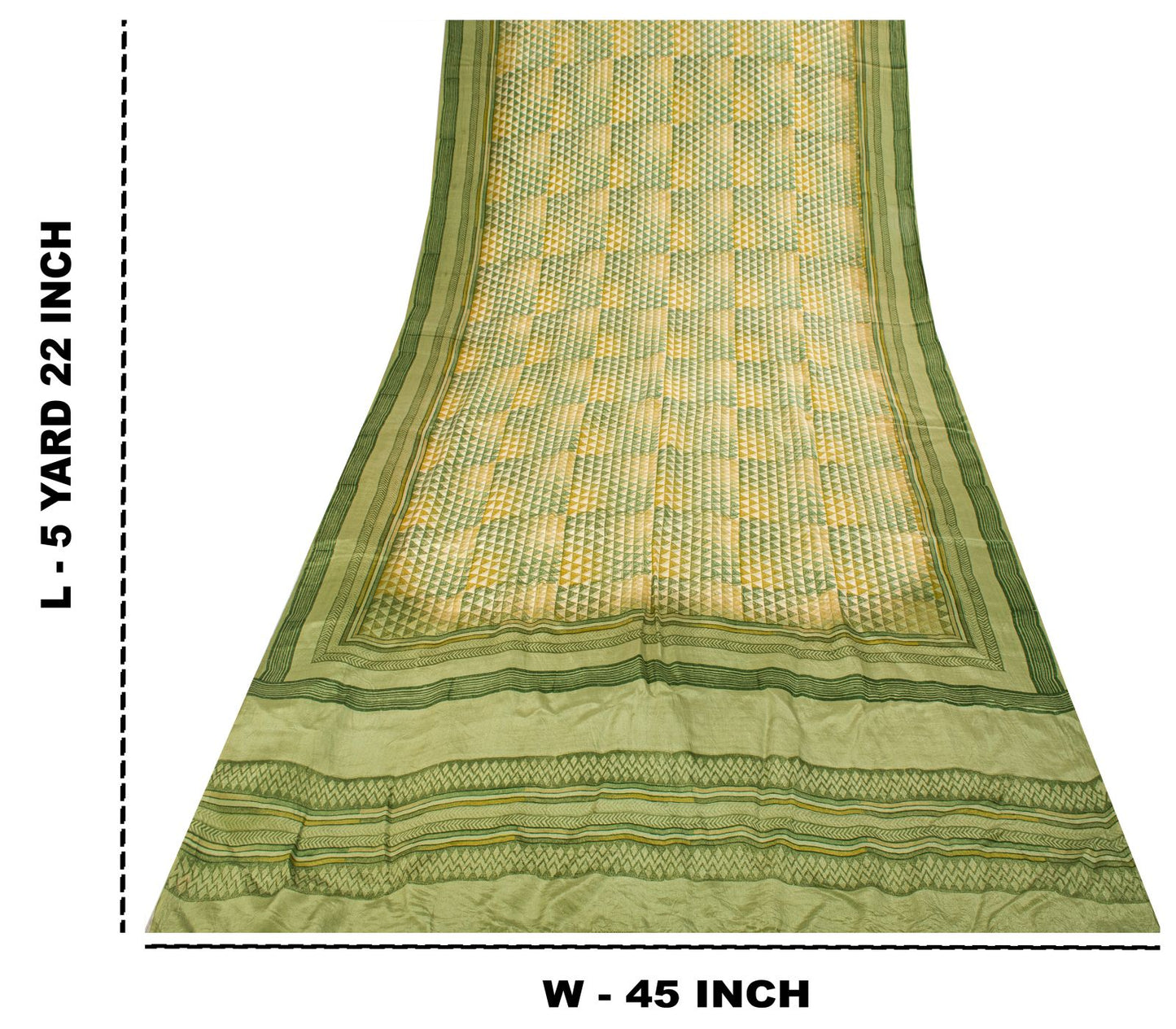 Sanskriti Vintage Saree Green Pure Crepe Geometric Printed Sari 5.5+Yard Fabric