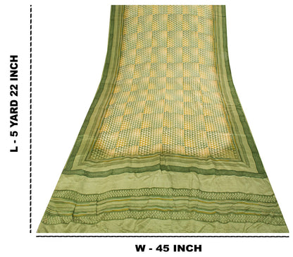 Sanskriti Vintage Saree Green Pure Crepe Geometric Printed Sari 5.5+Yard Fabric