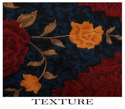 Sanskriti Vintage Saree Maroon-Blue Pure Crepe Floral Print Sari 5.5+Yard Fabric