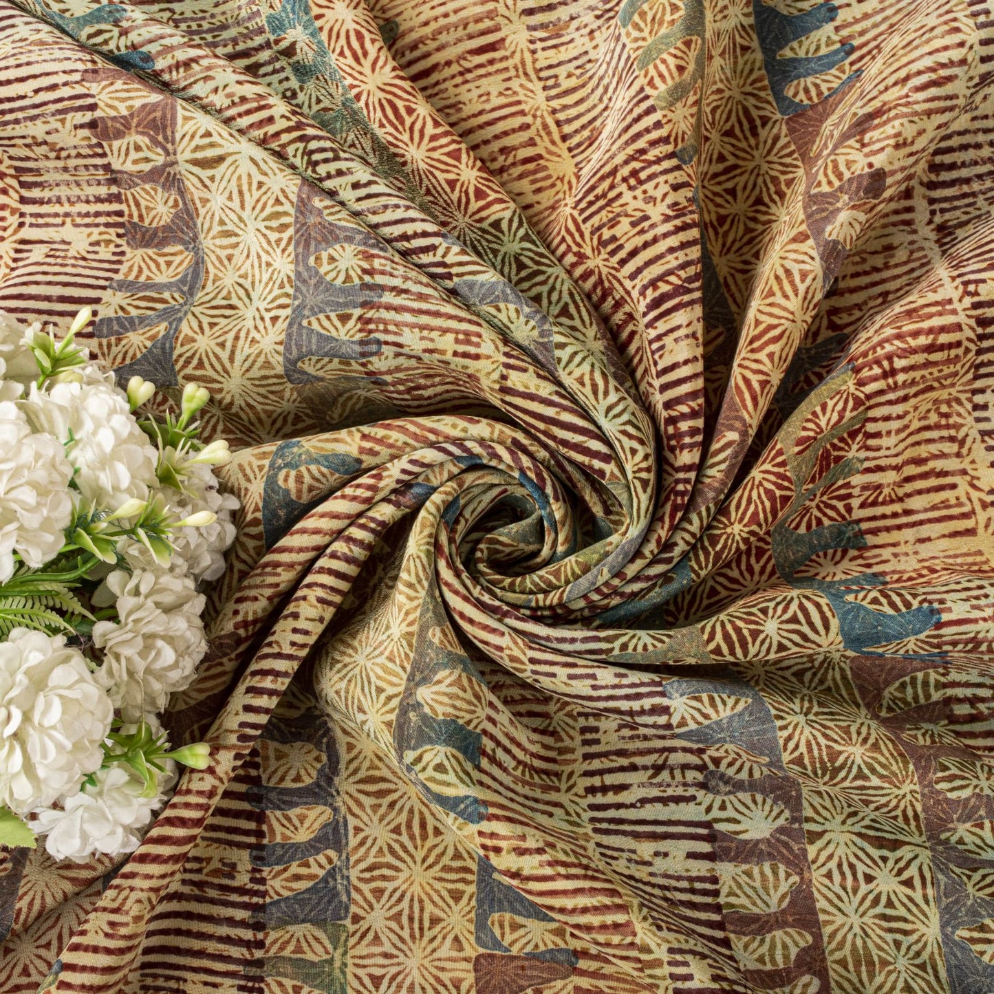 Sanskriti Vintage Saree Orange Pure Crepe Abstract Printed Sari 5.5+Yard Fabric