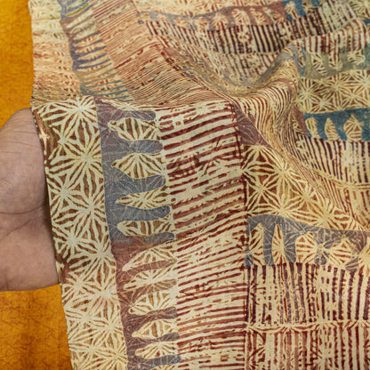 Sanskriti Vintage Saree Orange Pure Crepe Abstract Printed Sari 5.5+Yard Fabric