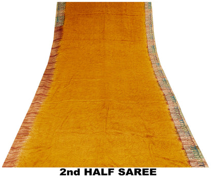 Sanskriti Vintage Saree Orange Pure Crepe Abstract Printed Sari 5.5+Yard Fabric