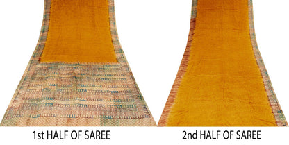 Sanskriti Vintage Saree Orange Pure Crepe Abstract Printed Sari 5.5+Yard Fabric