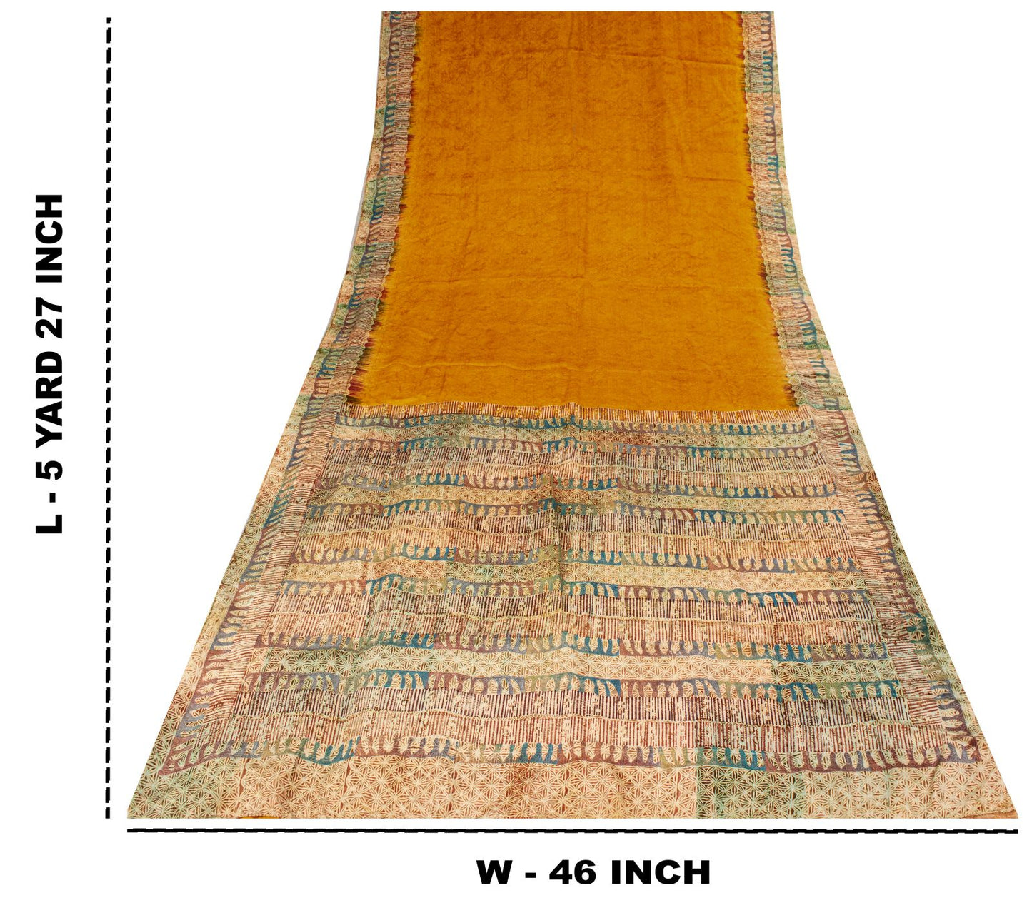 Sanskriti Vintage Saree Orange Pure Crepe Abstract Printed Sari 5.5+Yard Fabric
