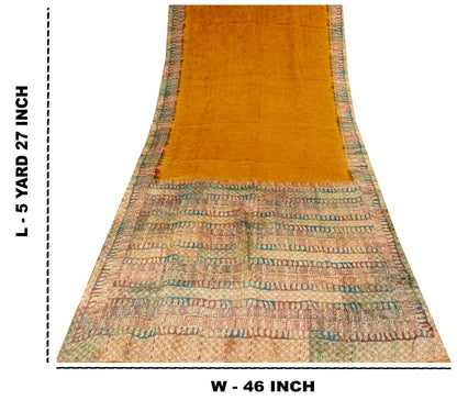 Sanskriti Vintage Saree Orange Pure Crepe Abstract Printed Sari 5.5+Yard Fabric