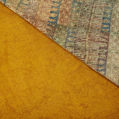 Sanskriti Vintage Saree Orange Pure Crepe Abstract Printed Sari 5.5+Yard Fabric