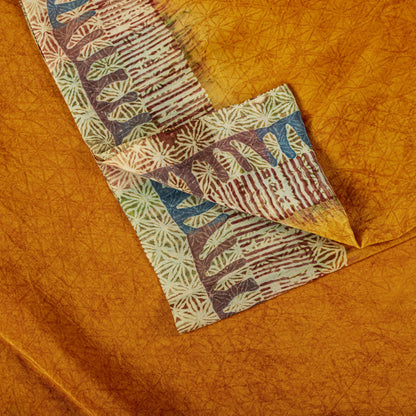 Sanskriti Vintage Saree Orange Pure Crepe Abstract Printed Sari 5.5+Yard Fabric