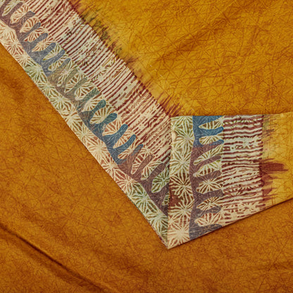 Sanskriti Vintage Saree Orange Pure Crepe Abstract Printed Sari 5.5+Yard Fabric