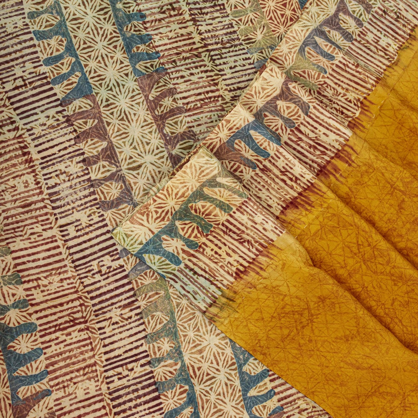 Sanskriti Vintage Saree Orange Pure Crepe Abstract Printed Sari 5.5+Yard Fabric