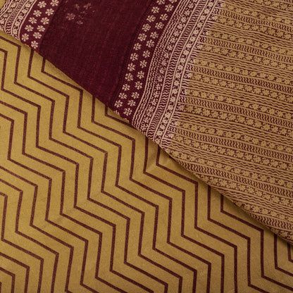Sanskriti Vintage Saree Beige Pure Crepe Floral Print Sari 5.5+Yard Craft Fabric