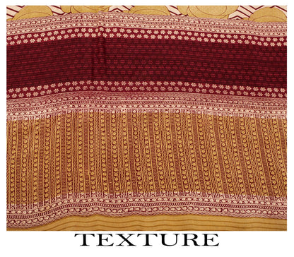 Sanskriti Vintage Saree Beige Pure Crepe Floral Print Sari 5.5+Yard Craft Fabric