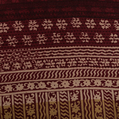 Sanskriti Vintage Saree Beige Pure Crepe Floral Print Sari 5.5+Yard Craft Fabric