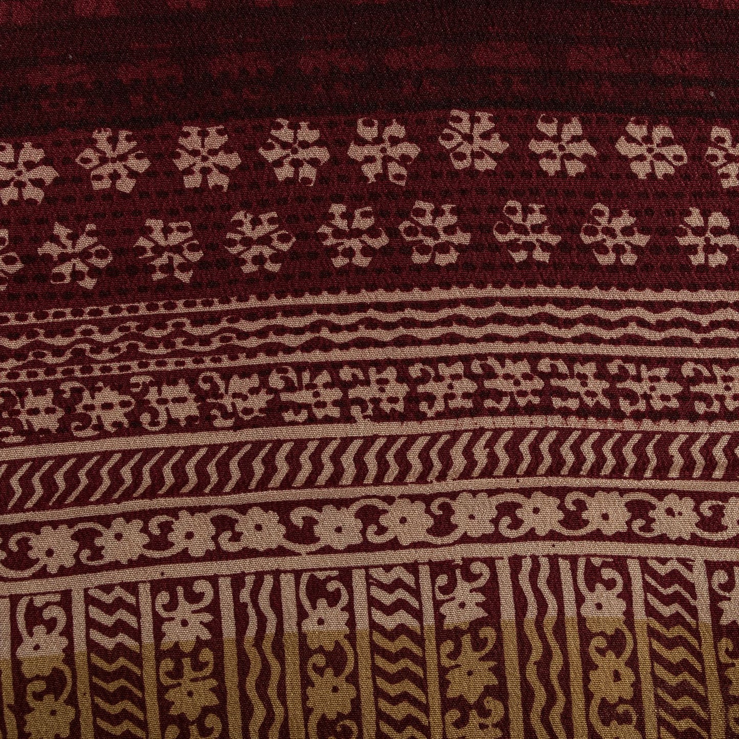 Sanskriti Vintage Saree Beige Pure Crepe Floral Print Sari 5.5+Yard Craft Fabric