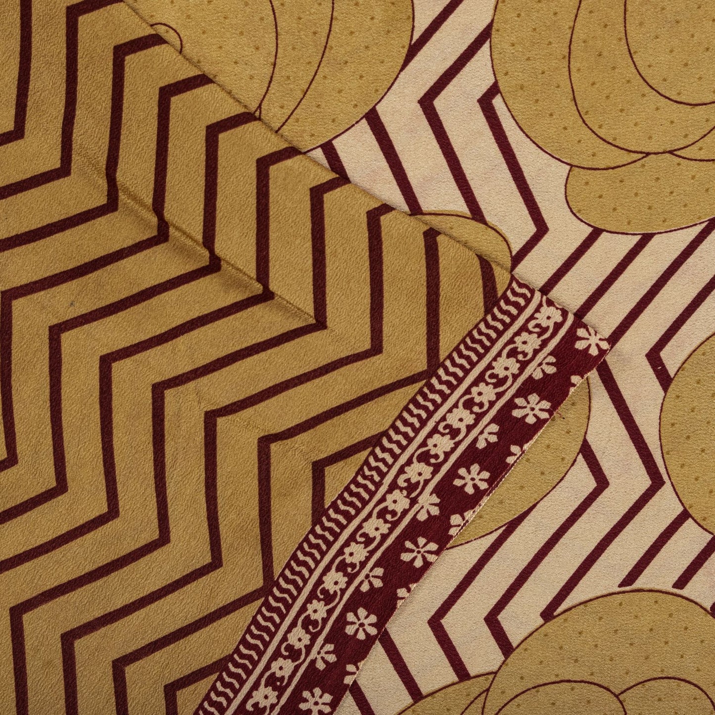 Sanskriti Vintage Saree Beige Pure Crepe Floral Print Sari 5.5+Yard Craft Fabric