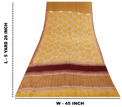 Sanskriti Vintage Saree Beige Pure Crepe Floral Print Sari 5.5+Yard Craft Fabric