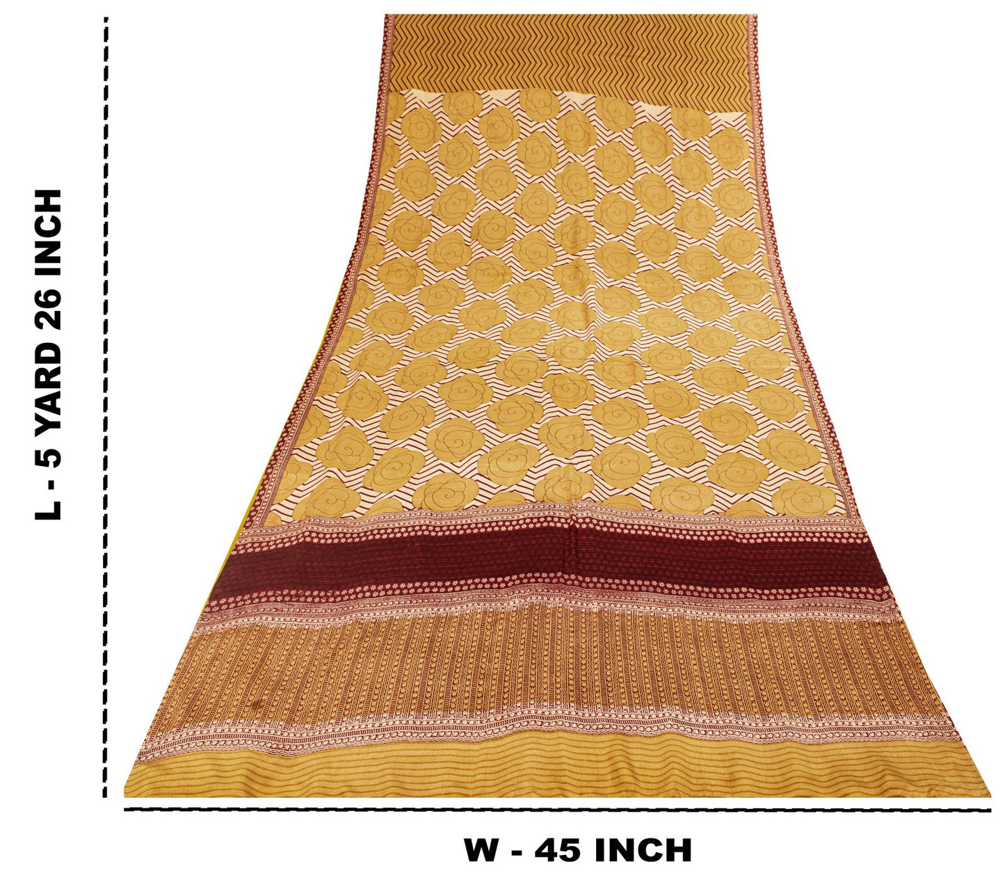 Sanskriti Vintage Saree Beige Pure Crepe Floral Print Sari 5.5+Yard Craft Fabric
