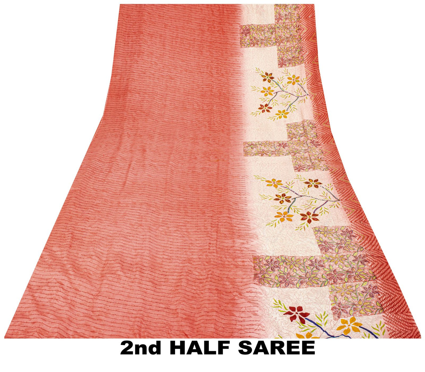Sanskriti Vintage Saree Pink Pure Crepe Handembroidery-Print Sari 5.5Yard Fabric