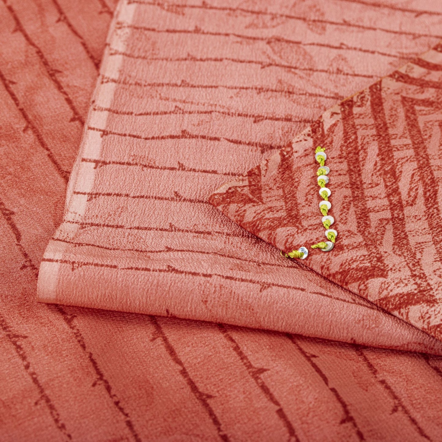 Sanskriti Vintage Saree Pink Pure Crepe Handembroidery-Print Sari 5.5Yard Fabric