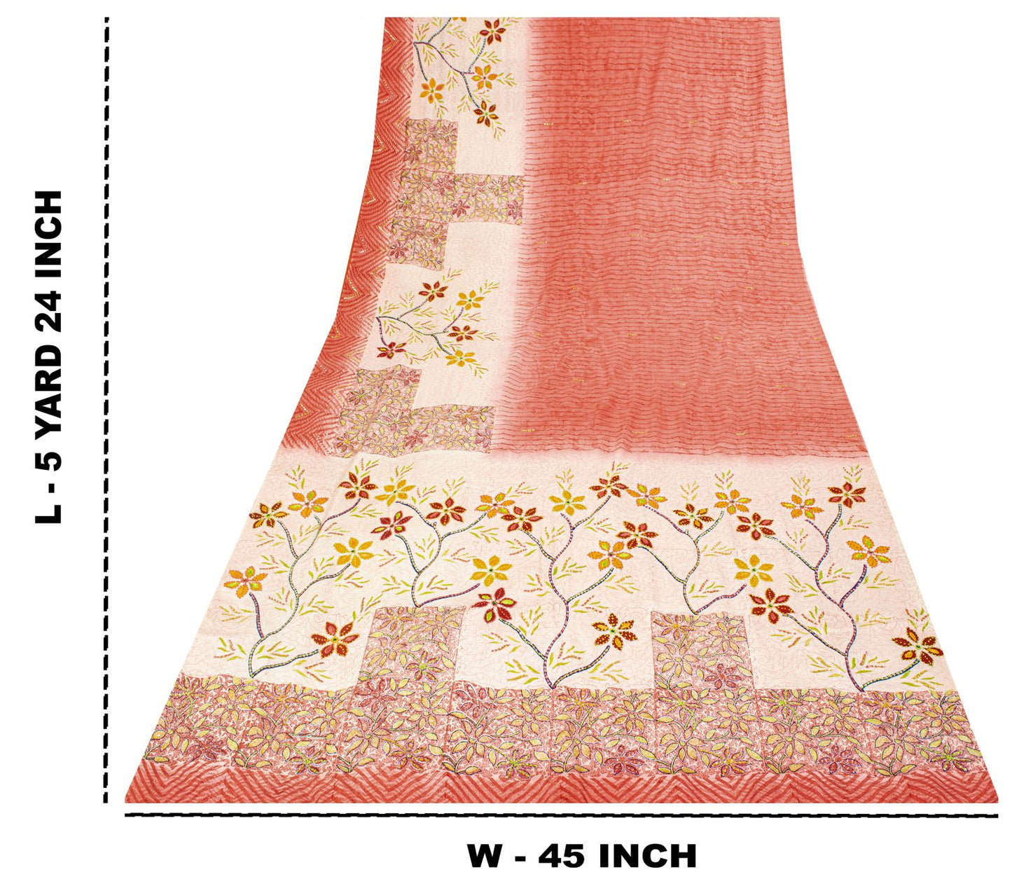 Sanskriti Vintage Saree Pink Pure Crepe Handembroidery-Print Sari 5.5Yard Fabric
