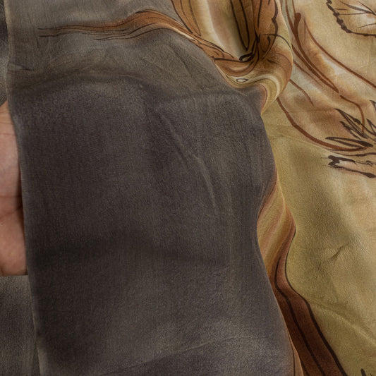 Sanskriti Vintage Saree Gray Pure Crepe Floral Digital Print Sari 5+Yard Fabric