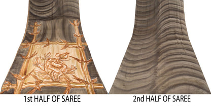 Sanskriti Vintage Saree Gray Pure Crepe Floral Digital Print Sari 5+Yard Fabric