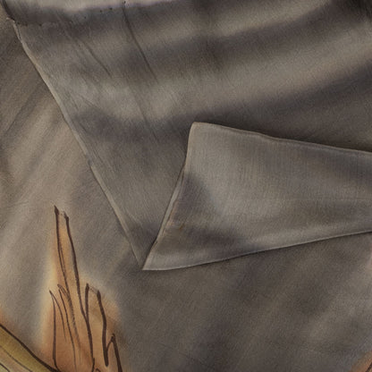 Sanskriti Vintage Saree Gray Pure Crepe Floral Digital Print Sari 5+Yard Fabric