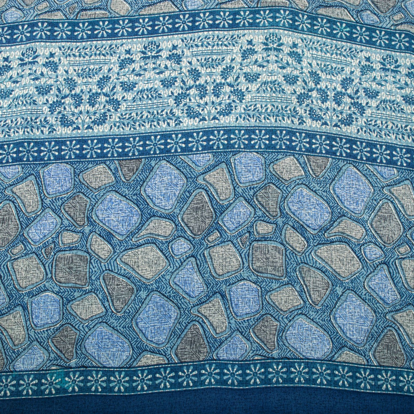 Sanskriti Vintage Saree Blue Pure Crepe Abstract Print Sari 5.5+Yard CraftFabric