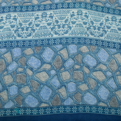 Sanskriti Vintage Saree Blue Pure Crepe Abstract Print Sari 5.5+Yard CraftFabric
