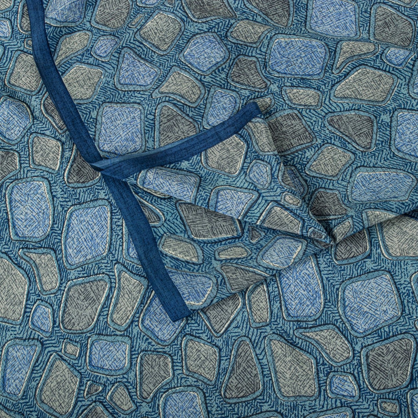 Sanskriti Vintage Saree Blue Pure Crepe Abstract Print Sari 5.5+Yard CraftFabric