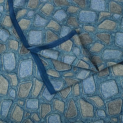 Sanskriti Vintage Saree Blue Pure Crepe Abstract Print Sari 5.5+Yard CraftFabric