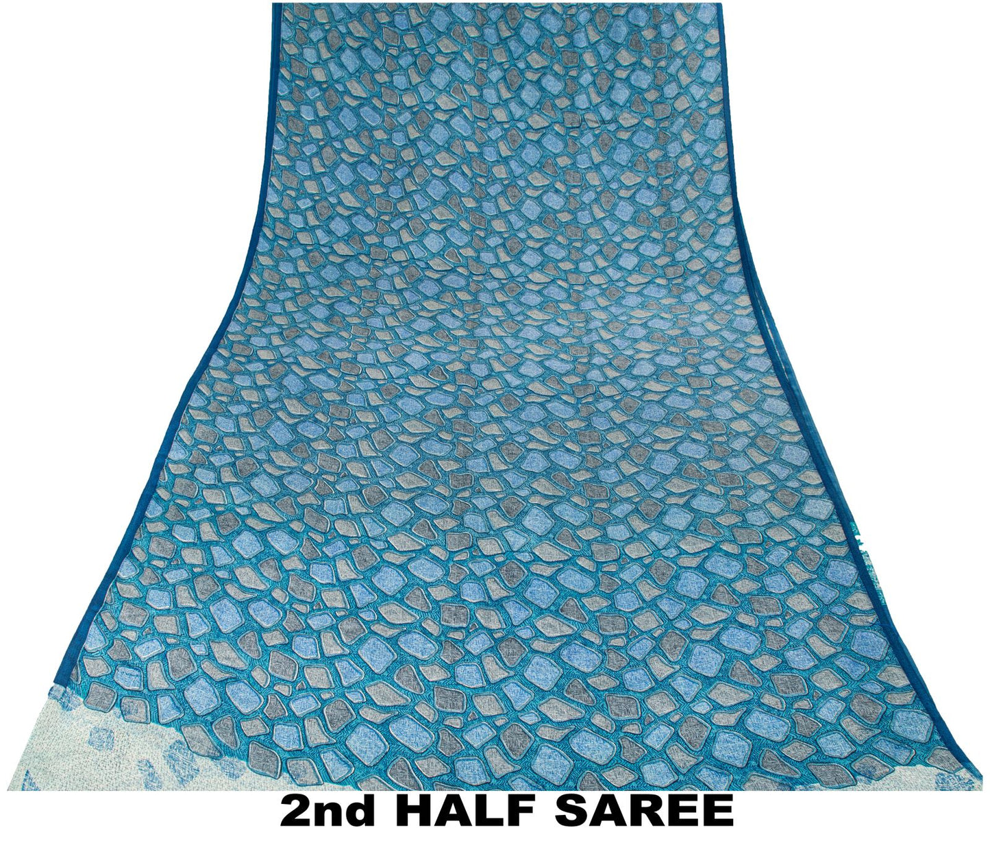 Sanskriti Vintage Saree Blue Pure Crepe Abstract Print Sari 5.5+Yard CraftFabric