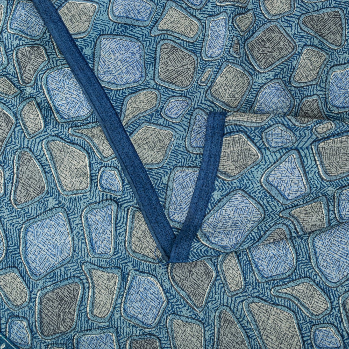 Sanskriti Vintage Saree Blue Pure Crepe Abstract Print Sari 5.5+Yard CraftFabric