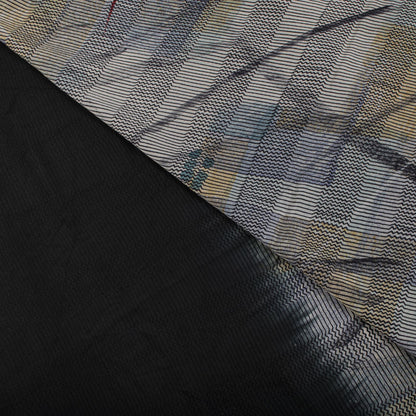 Sanskriti Vintage Saree Gray-Black Pure Crepe Abstract Print Sari 5.5Yard Fabric